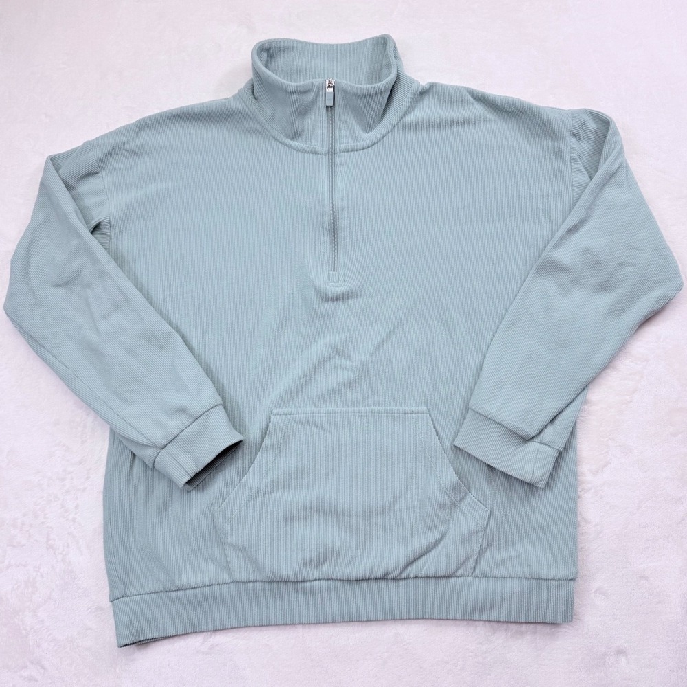 Marc New York Mens Quarter Zip Ribbed Pullover Sage Green Corduroy Sweatshirt M